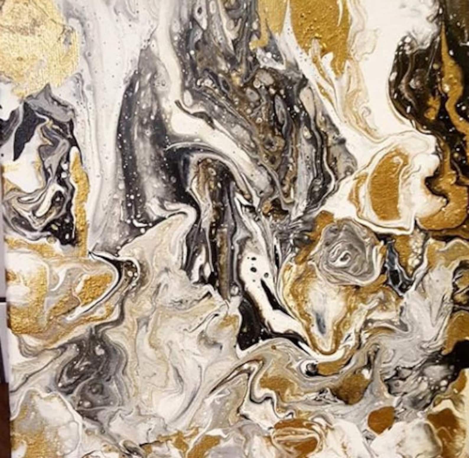 Marble & Gold Pouring Acrylic Painting 20x20cm Etsy