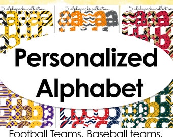 Personalized Alphabet Collection Custom Football Baseball Basketball Teams PNG, Faux Applique Font Digital Download Pattern Sublimate Design