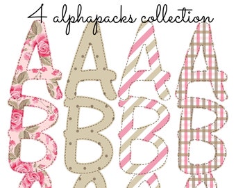 Alphabet Collection Spring Floral Flowers Faux Applique Sublimation Design PNG, Instant Digital Download AlphaPack Font Pattern Baby Shower