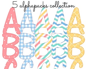 Alphabet Collection Spring Faux Applique Sublimation Design PNG, Instant Digital Download AlphaPack Font Pattern Summer Baby Shower Pastel