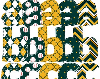 Alphabets Collection Oakland Athletics Baseball Team PNG, Faux Applique Instant Digital Download AlphaPack Font Pattern MLB League Sublimate