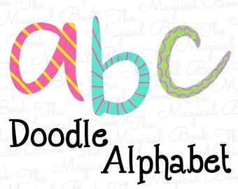 Doodle Hand Drawn Alphabet Alpha Set Collection Applique Instant Digital Download AlphaPack Font Stripes Dots Plaid Preppy Pattern Patch Kid