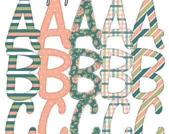 Alphabet Collection Spring Flowers Floral Faux Applique Sublimation Design PNG, Instant Digital Download AlphaPack Font Pattern Baby Shower