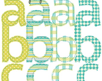 Four Alphabets Complete Collection Faux Applique Instant Digital Download AlphaPack Font Stripes Dots Plaid Preppy Pattern Patch Green Boy