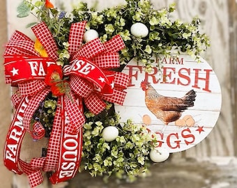 Farmhouse Chicken Wreath, Front Door Wreath for Spring and Summer,  Farm House Wreath  Every Day, Housewarming Gift, Rustic Farmhouse Wreath