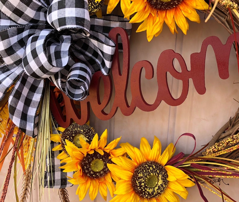 Bright Sunflower Wreath with Large Black and White Buffalo Etsy