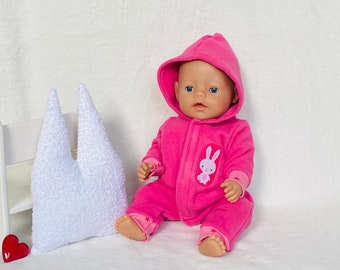 Schneeanzug pink für Puppen 43 cm - Puppenkleidung - Fleeceanzug - Overall