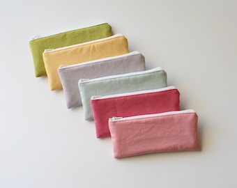 Pastel Linen Pencil Case, Handmade Pouch, Pen Organizer, Glasses Case, Gift for Her, Minimalist Small Storage Bag