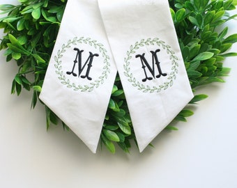 Linen Wreath Sash, Monogrammed Sash, Embroidered Sash, Thanksgiving Door Decor, Home Decor, Housewarming Gift, Wedding Party, Gift for Her