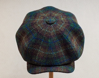 Traditional Blue Marine CHECK WOOL Newsboy Cap Mid-Width Size Baker Boy Hat Style and Manufacturing Way of the 1920s Christmas Gift for him