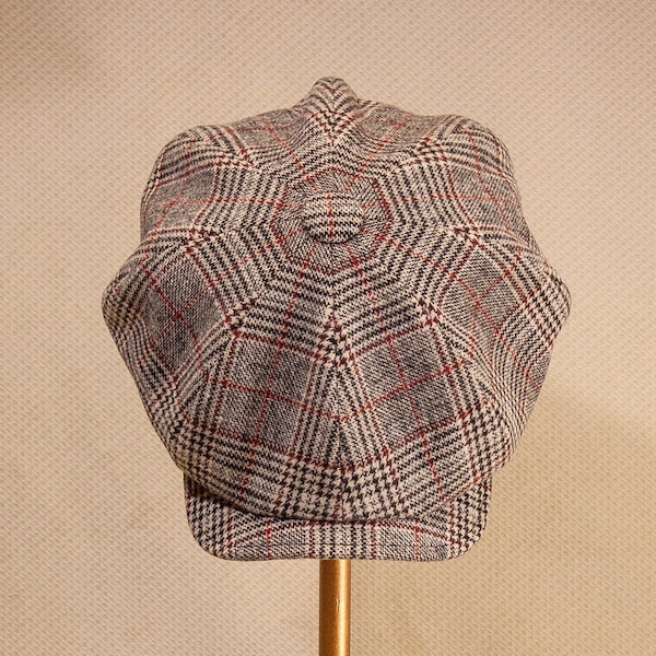 Traditionele GRIJZE RUIT WOLLEN Krantenjongenspet, Middelgrote Baker Boy Hat, Stijl en Productiemanier van de jaren 1920, Vaderdagcadeau