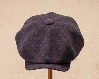 Casquette gavroche en LAINE NOIRE légère traditionnelle, chapeau Baker Boy de taille moyenne, style et mode de fabrication des années 1920, cadeau de la fête des Pères