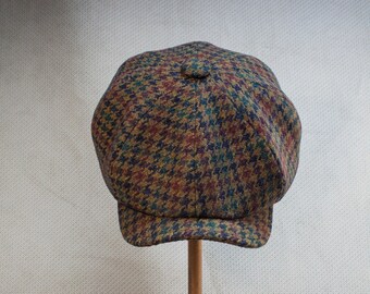 Red Brown Newsboy Cap with Rim DOGTOOTH TWEED Mid-Width Baker Boy Hat Vintage Style of the 1920s Father’s Day Gift