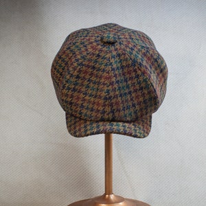 Roodbruine krantenjongenspet met leren band en rand DOGTOOTH TWEED Mid-Width Baker Boy Hat Vintage stijl van de jaren 1920 Vaderdagcadeau