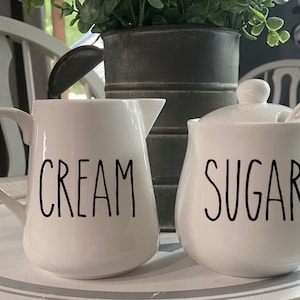 Farmhouse Sugar Bowl and Creamer, Housewarming Gift or Wedding Gift, Farmhouse Decor, Add Your Own Text