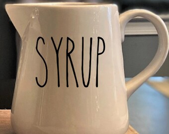 Ceramic Syrup Pitcher, Rae Dunn Cannister, White Ceramic Pitcher, Add Your Own Personalization