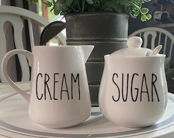 Farmhouse Creamer and Sugar Bowl, Housewarming Gift or Wedding Gift, Farmhouse Decor, Add Your Own Text