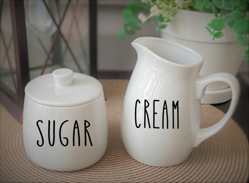 Farmhouse White Ceramic Sugar Bowl with Lid & Creamer Set Etsy