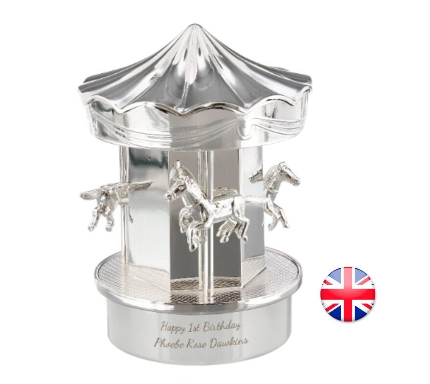 Personalised Carousel Money Box Silver Baby Gift Christening Etsy UK