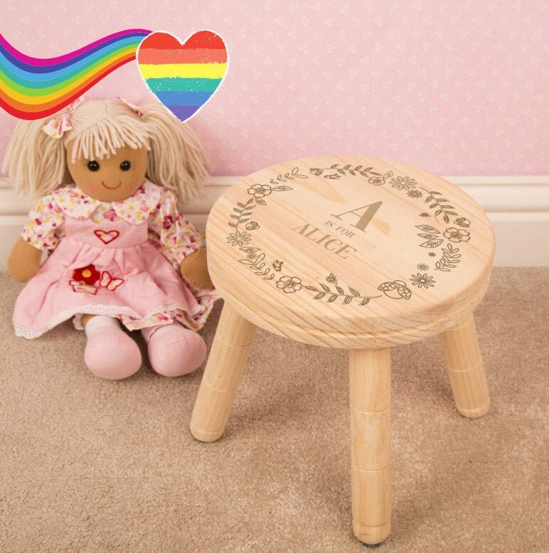 Personalised Wooden Stool Kids Engraved Alphabet Wooden Stool Etsy UK