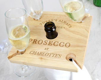 Personalised Engraved Bottle Butler, Personalized Engraved Prosecco Flute Holder Wood, Housewarming Gift for Her, Gift for Him