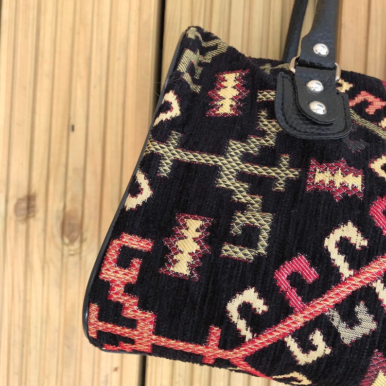 Free Purse Boho Vegan Handbag in Black Geometric Pattern