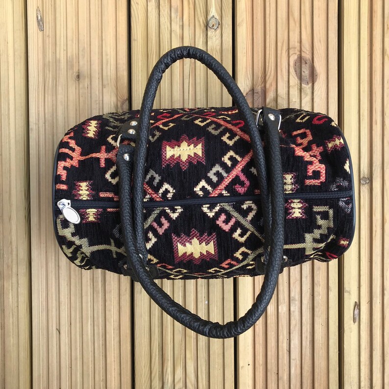 Free Purse Boho Vegan Handbag in Black Geometric Pattern