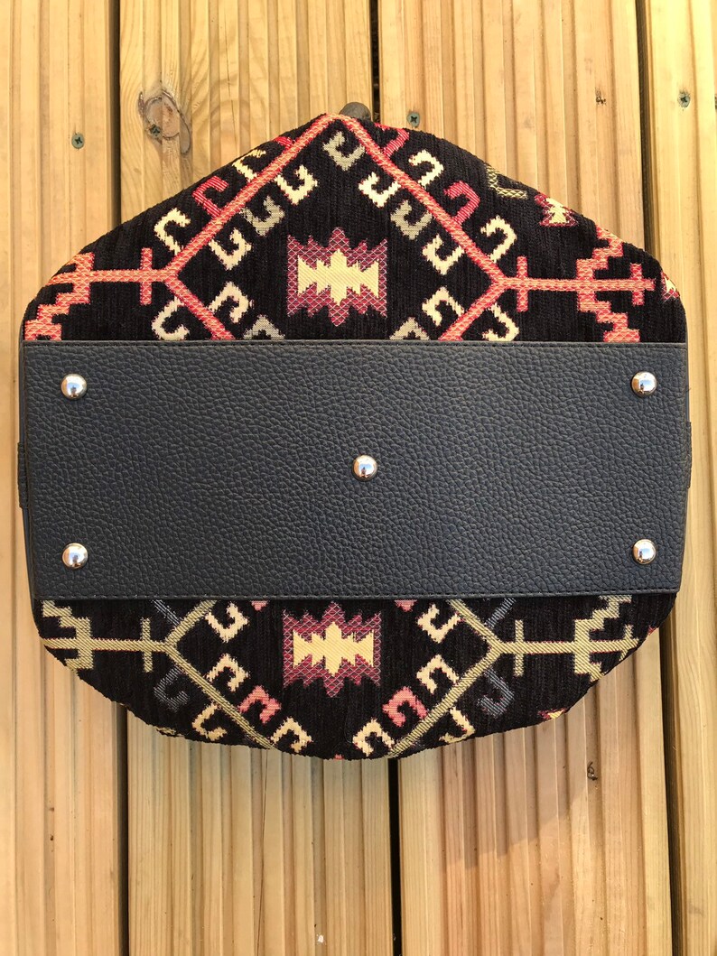 Free Purse Boho Vegan Handbag in Black Geometric Pattern