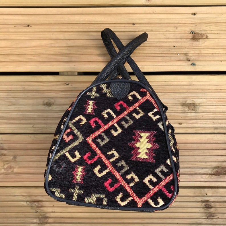 Free Purse Boho Vegan Handbag in Black Geometric Pattern