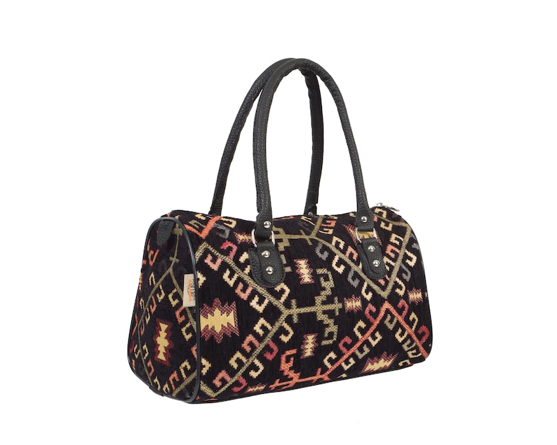 Free Purse Boho Vegan Handbag in Black Geometric Pattern