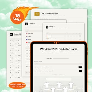 World Cup 2026 Prediction Game | Soccer Score Tracker, 18-Page Printable PDF | Office Pool Party