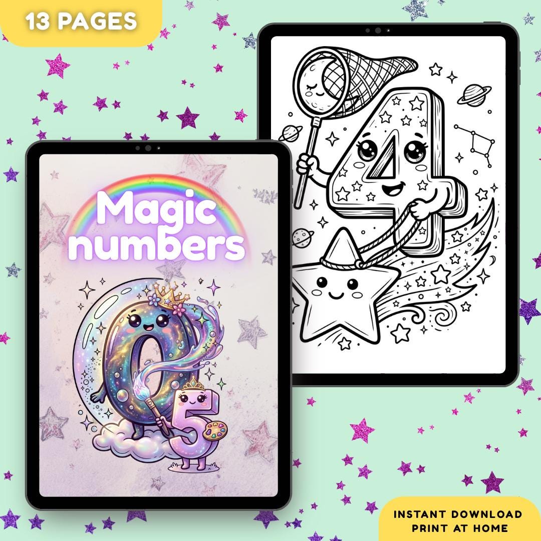 Princess Numbers Coloring Book for Girls | Kawaii Math, 13 Pages PDF - Etsy