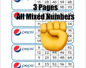 Pepsi Regular Block Bingo, 3 Mixed Numbered Pages