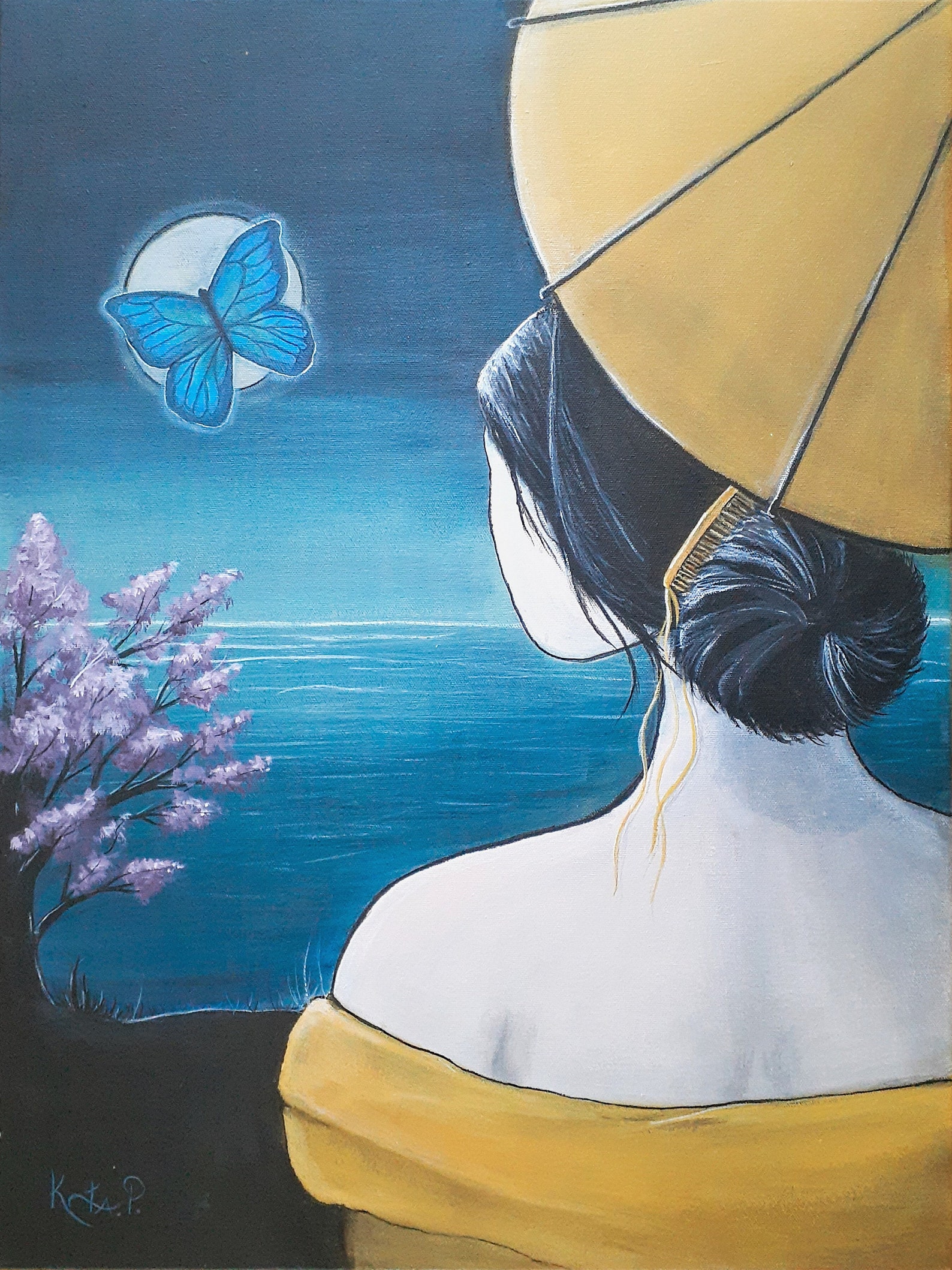 The Woman With the Yellow Umbrella Acrylic Original Painting Etsy