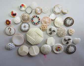 32 Assorted Vintage White Glass Button Lot.   WY29