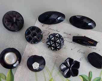 10 Victorian Black Glass Button Lot     Lot 1