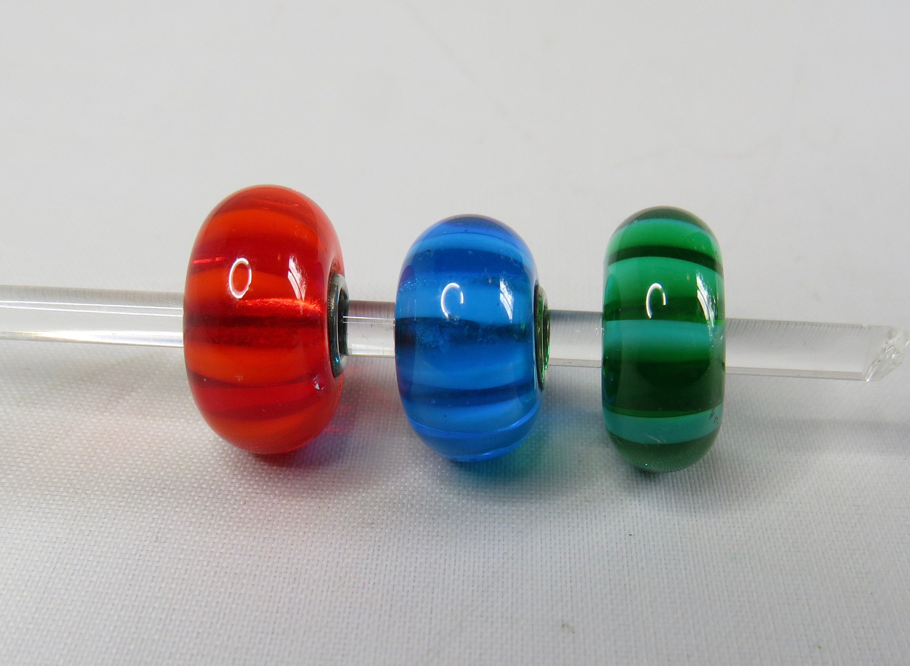 3 Authentic TROLLBEADS 925S LAA Stripe Beads Red Blue Green. Etsy