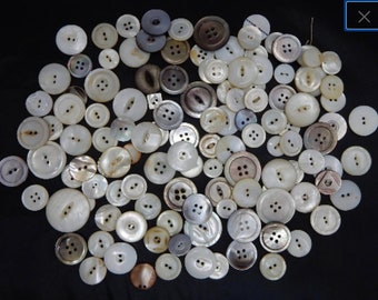 Lot of 130 Assorted Antique Ivory Mother of Pearl Buttons