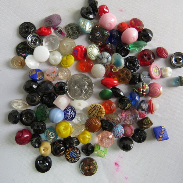 100 Mixed lot of Miniature Diminutive Style Antique Glass Buttons.   WY29