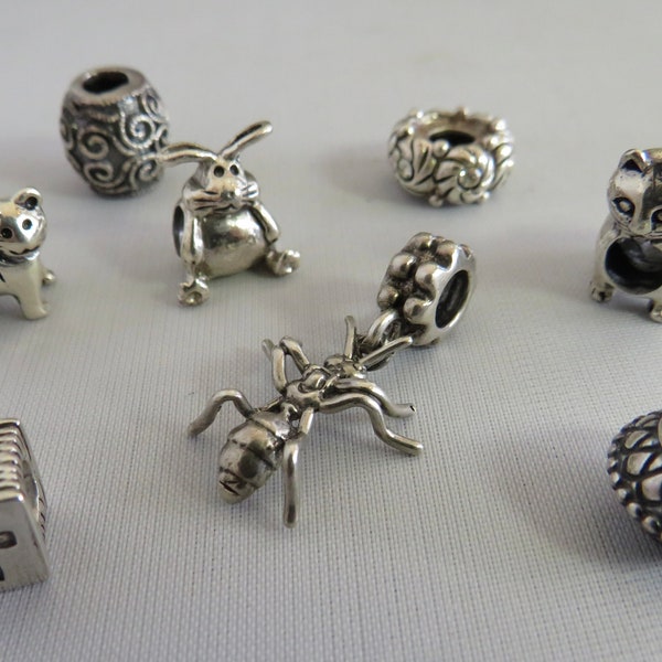 8 Signed IBB Sterling Silver 925 Bead Charms: 2 Cats Ant Bunny Bible   UN33