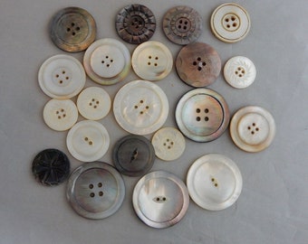 22 Large Size Antique Mother of Pearl Buttons  'Sew Through' Style    SBL24