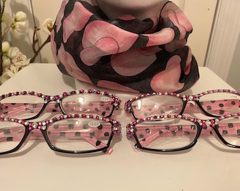 Pink Polka Dot Swarovski & Crystal Blinged Out Readers!