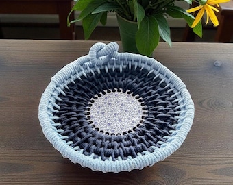 Blue Cotton Wrapped Rope Basket
