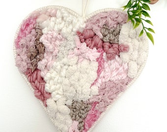 Pink Heart Weave Hanging /Valentines gift / Woven Heart Hanging / Girls Room /Fiber Heart Hanging/Heart Decor/ Nursery Art / Baby Gift/