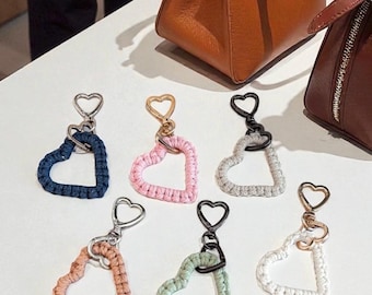 Double heart macrame keychain, purse or backpack charm, zipper pull