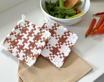Vintage Inspired Cotton Woven Potholder Set: Fall Kitchen Trivets