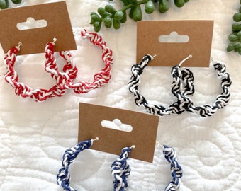 Macrame Hoop Earrings: Boho Statement Jewelry, Lever Back, 40mm