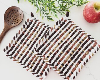 Vintage Inspired Handmade Cotton Potholder Set: Woven Trivet Hot Pads