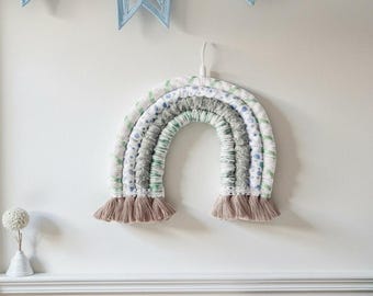 Green Macrame Rainbow Wall Hanging:  Nursery Decor