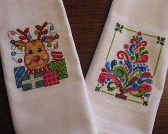 Tea Towel 12x18 12 Vintage Handmade Linen Cross Stitch Fingertip Towel